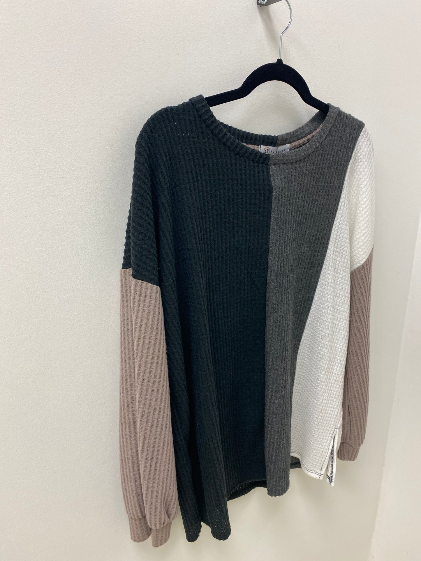 Waffle Colour Block Long Sleeve (1X-3X)