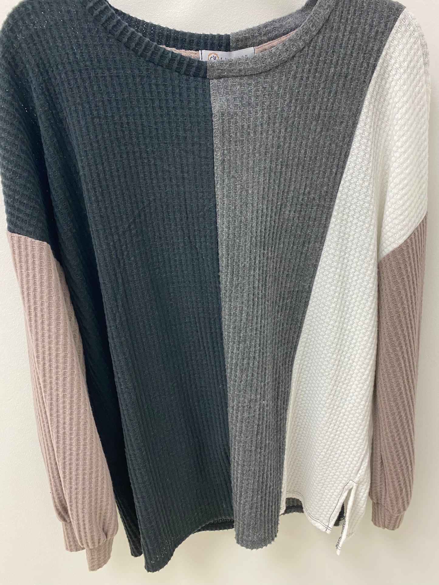 Waffle Colour Block Long Sleeve (1X-3X)