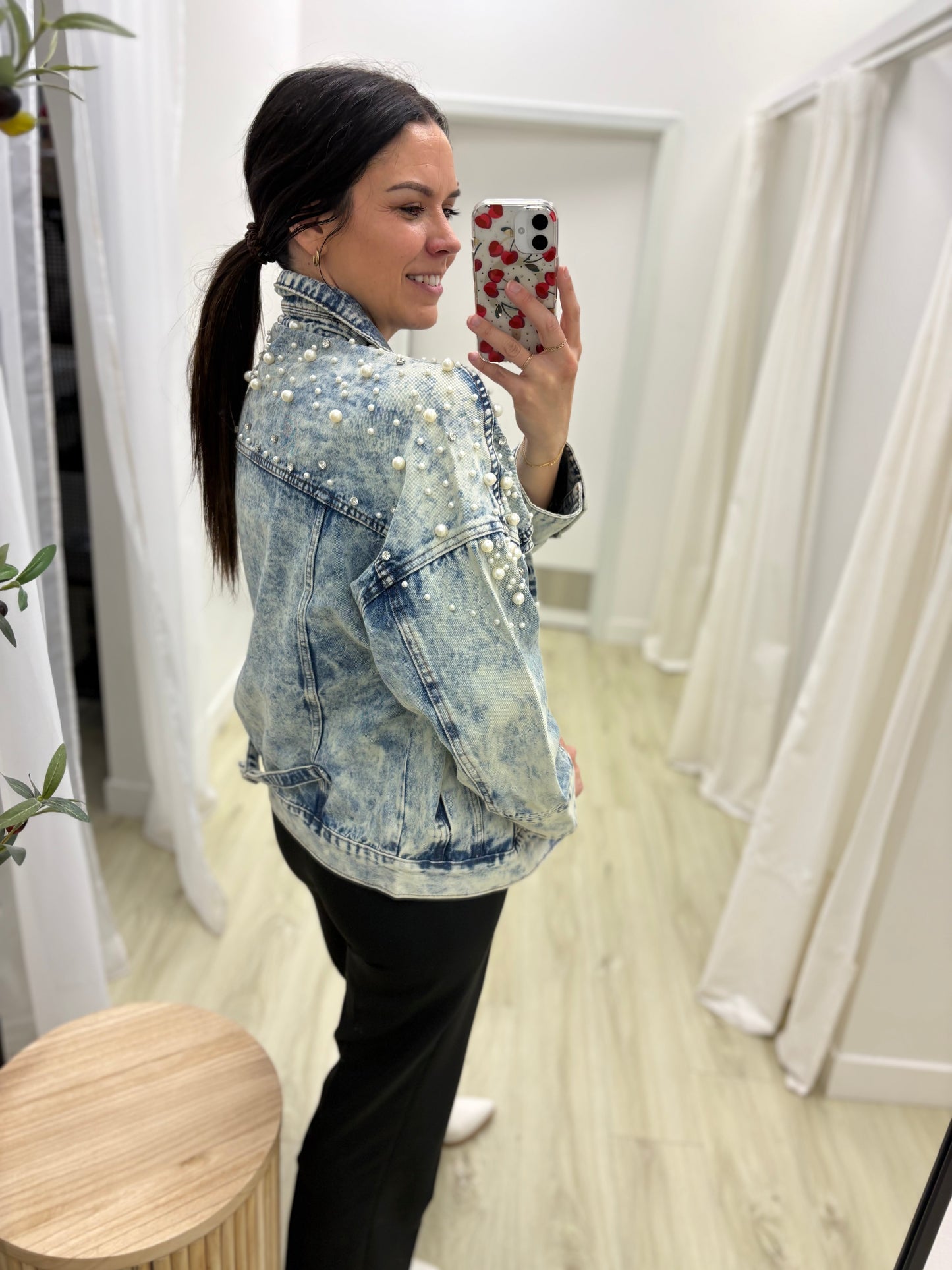 Pearl and Rhinestone Denim Jacket