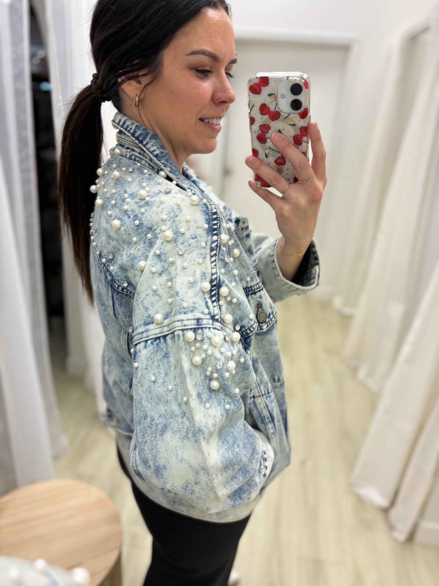 Pearl and Rhinestone Denim Jacket