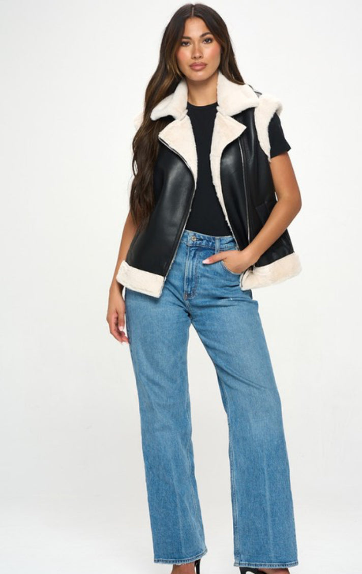 Classic Faux Leather Sherpa Vest