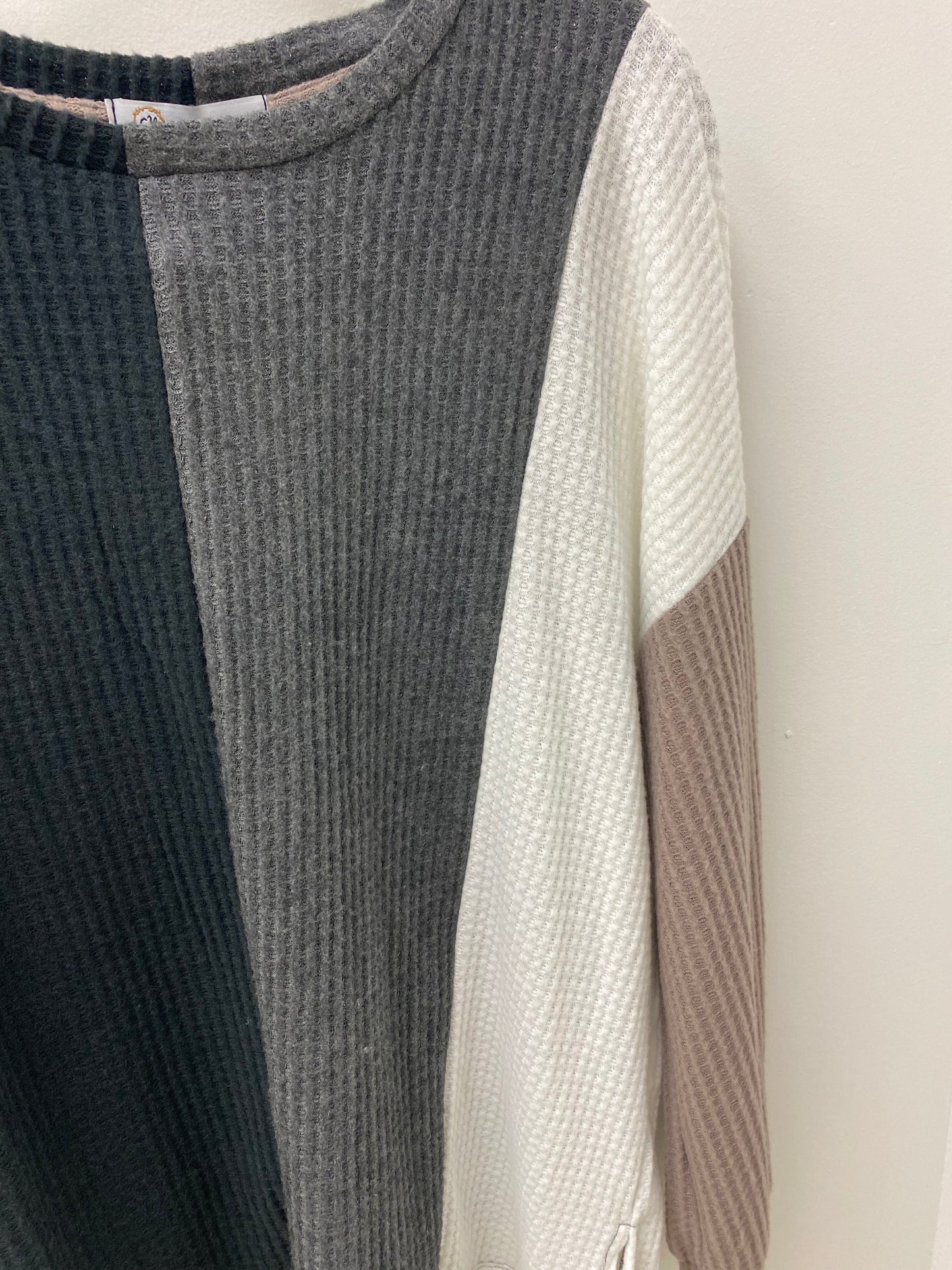 Waffle Colour Block Long Sleeve (1X-3X)
