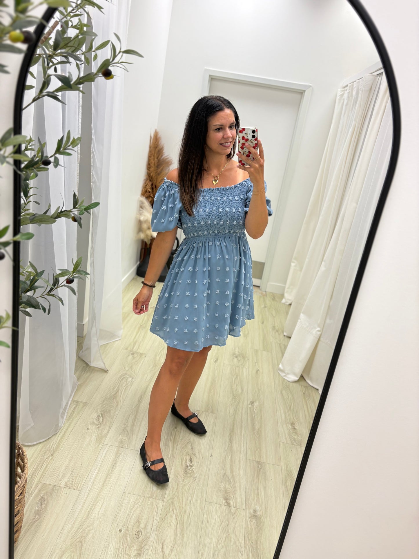 Textured Square Neckline Babydoll Mini Dress