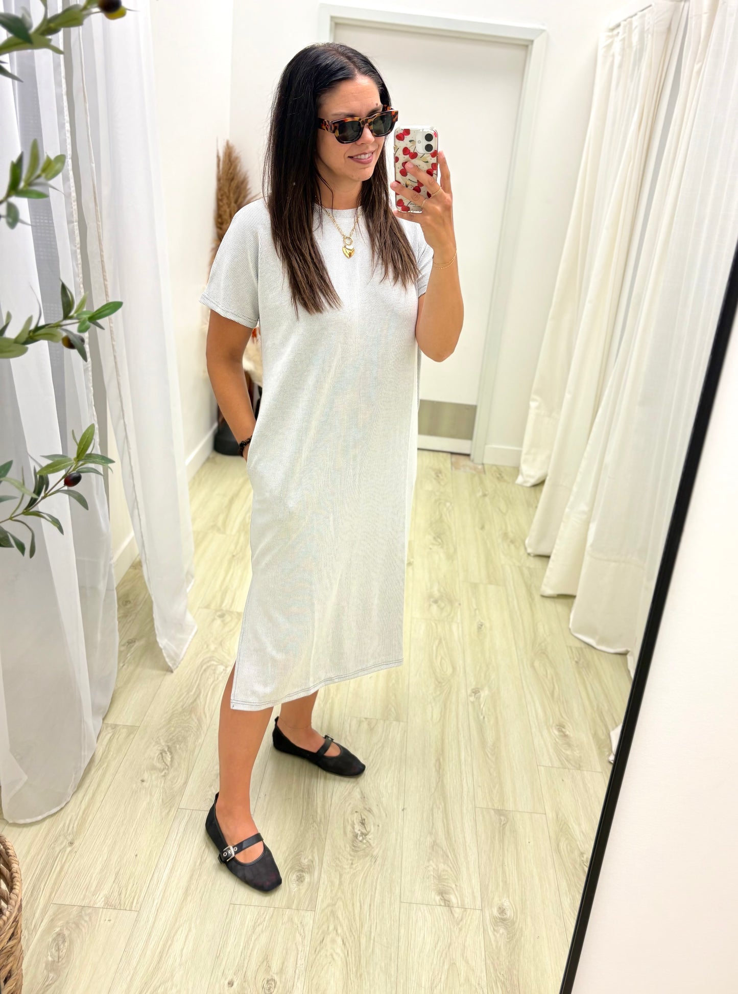 Textured Stripe Midi Knit Dress