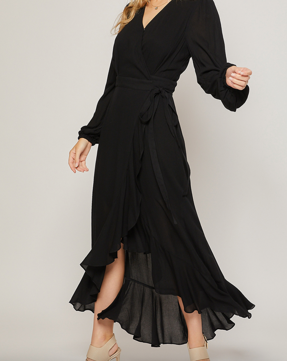 Black maxi wrap dress