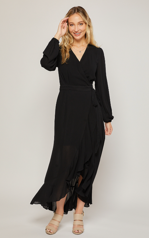 Black maxi wrap dress