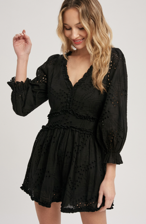 Women's black eyelet romper