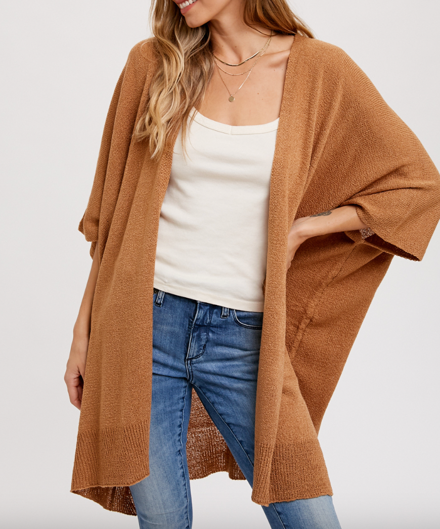Open knit cardigan with short sleeves