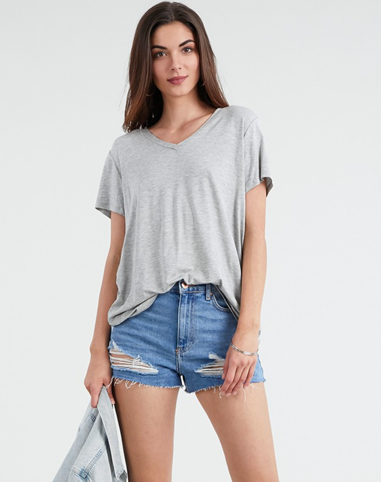 Short Sleeve V Neck T Shirt Longer Version