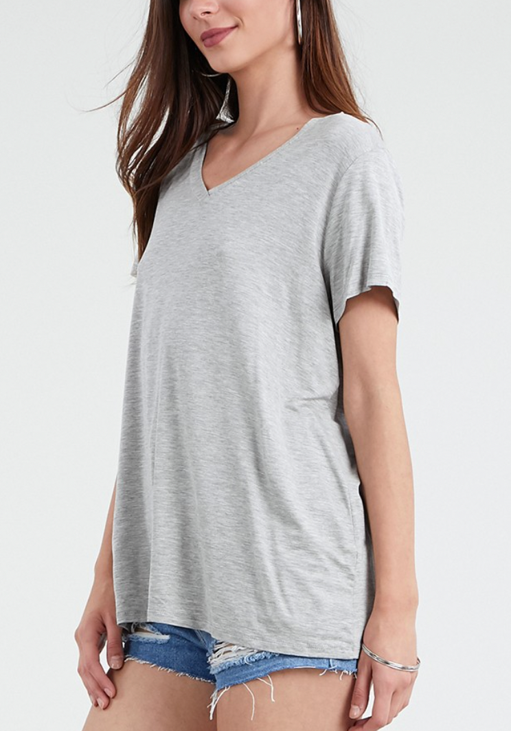 Short Sleeve V Neck T Shirt Longer Version