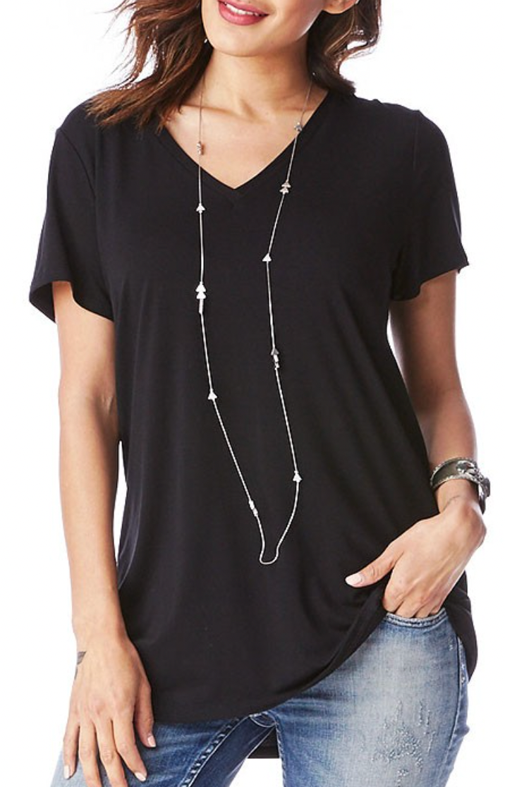 Short Sleeve V Neck T Shirt Longer Version
