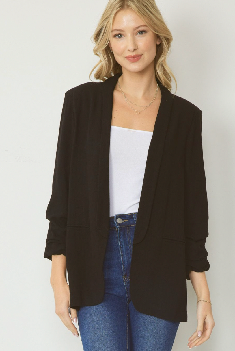 Women's black linen blazer