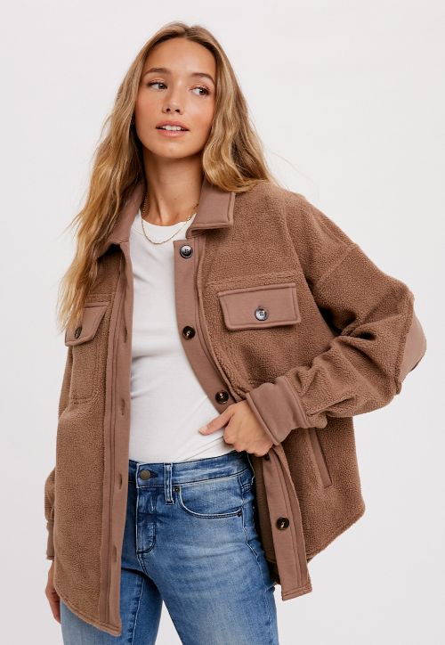 Mocha fleece shacket