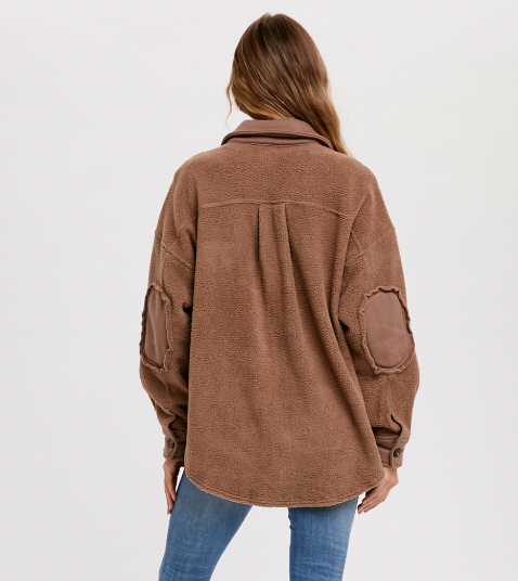 Fleece shacket with elbow patches