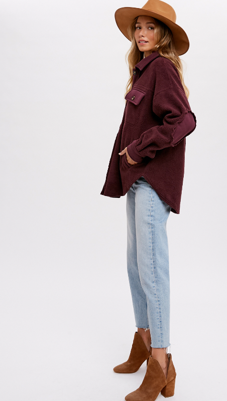 Plum fleece shacket