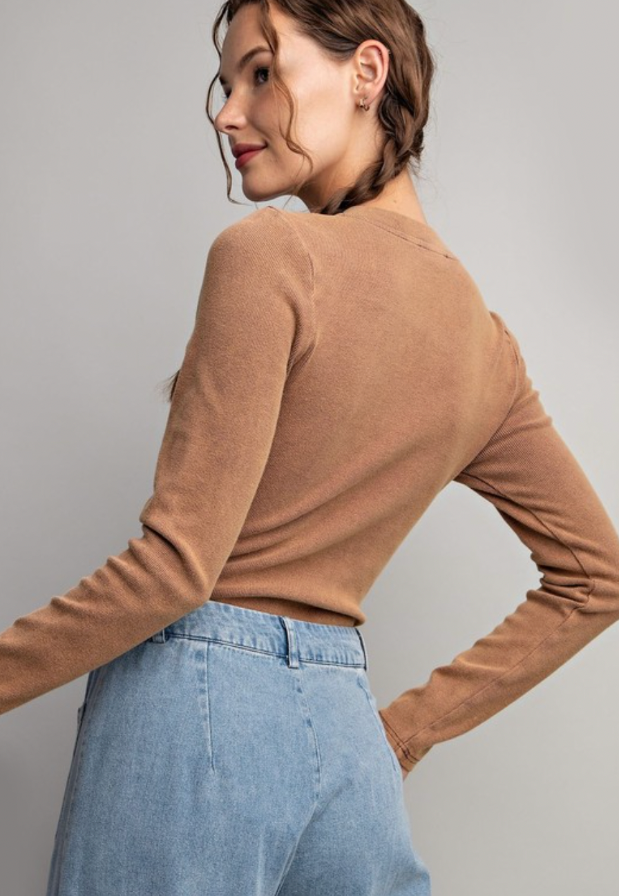 Mineral Washed Henley Long Sleeve Bodysuit
