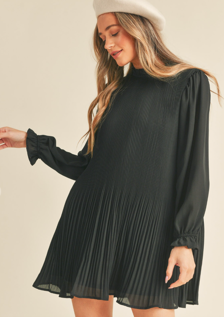 Pleated High Neck Mini Dress (2 Colours)