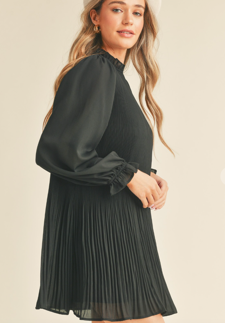 Pleated High Neck Mini Dress (2 Colours)