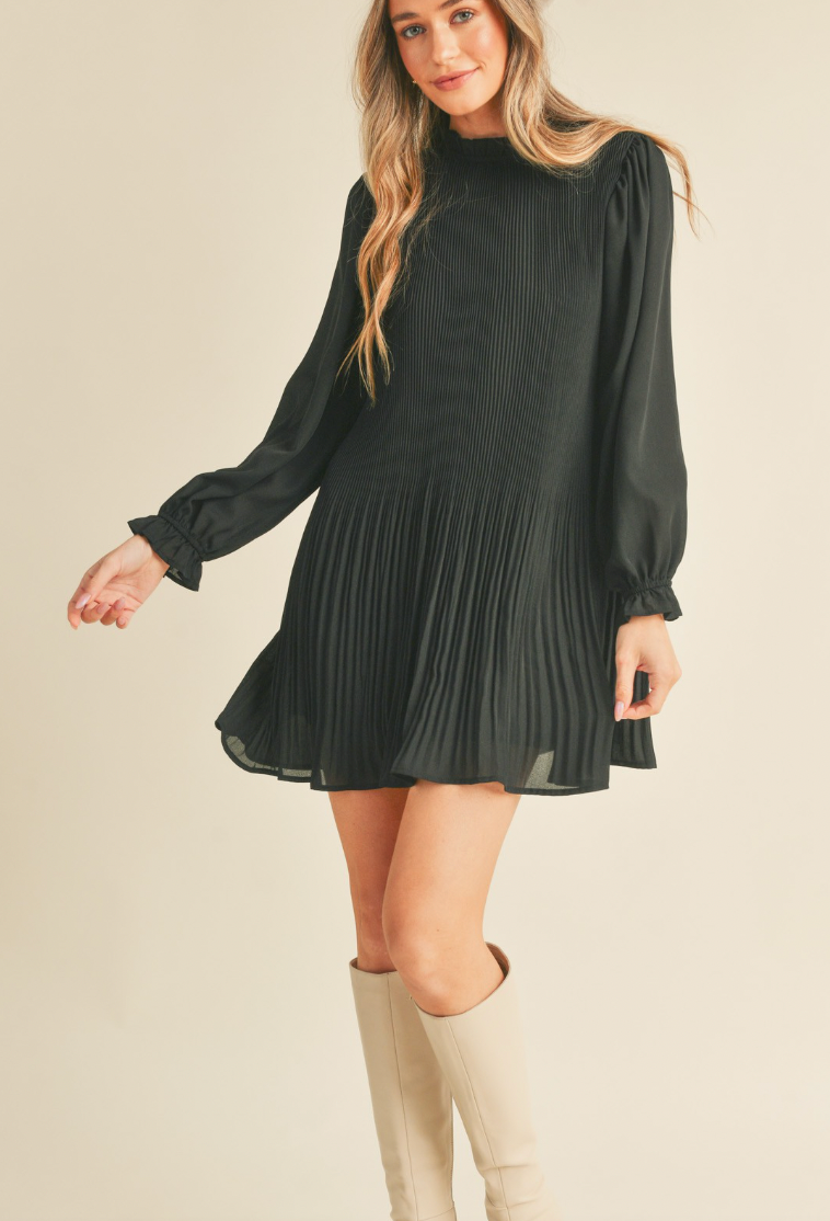 Pleated High Neck Mini Dress (2 Colours)