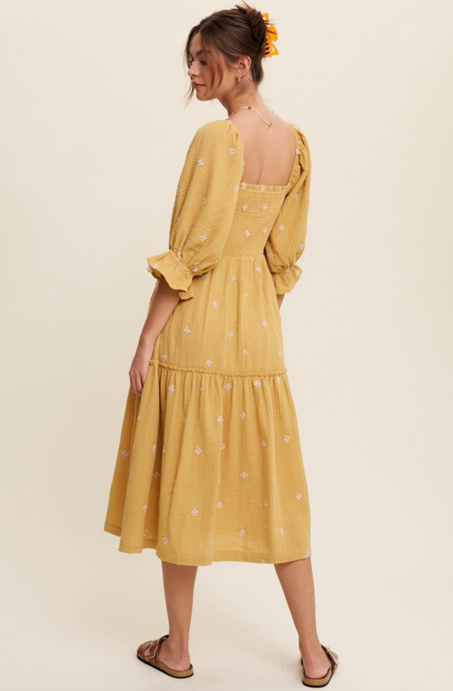 Sweet Magnolias Dress Mustard Colour