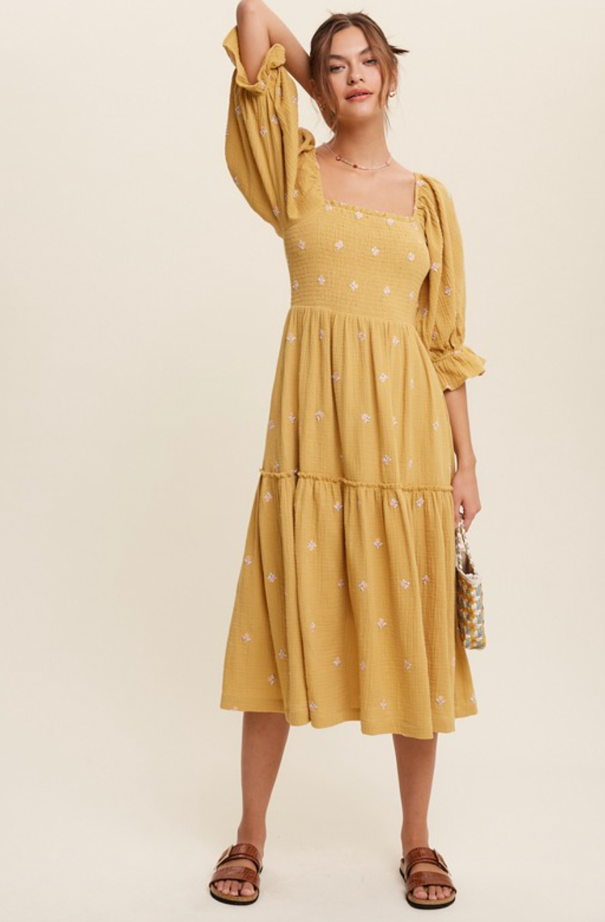 Sweet Magnolias Dress Mustard Colour