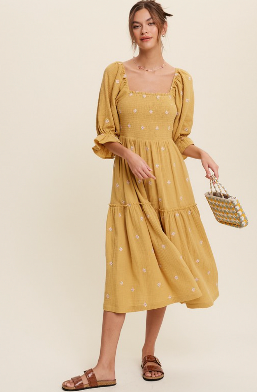 Sweet Magnolias Dress Mustard Colour