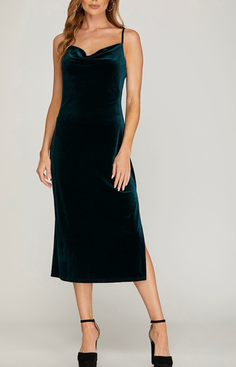 Emerald green velvet dress