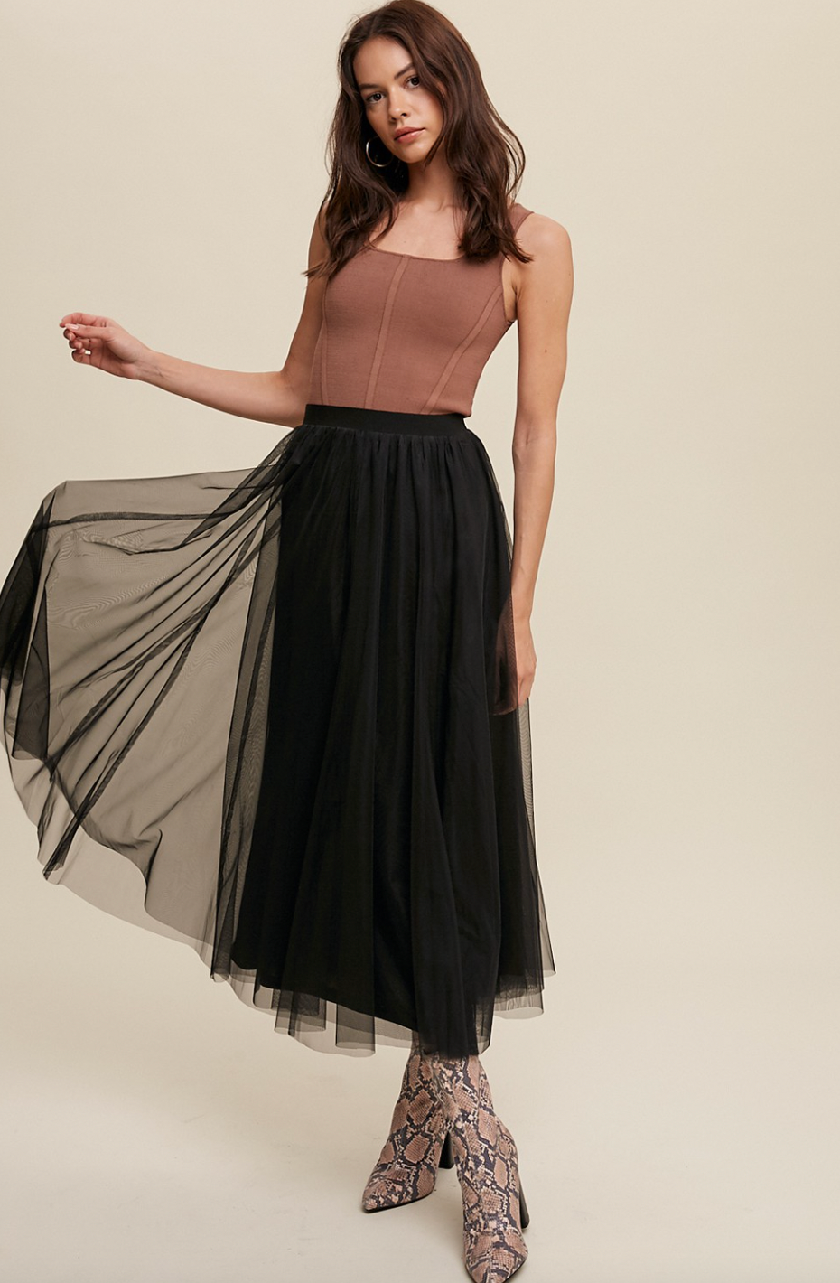 Black tulle maxi skirt