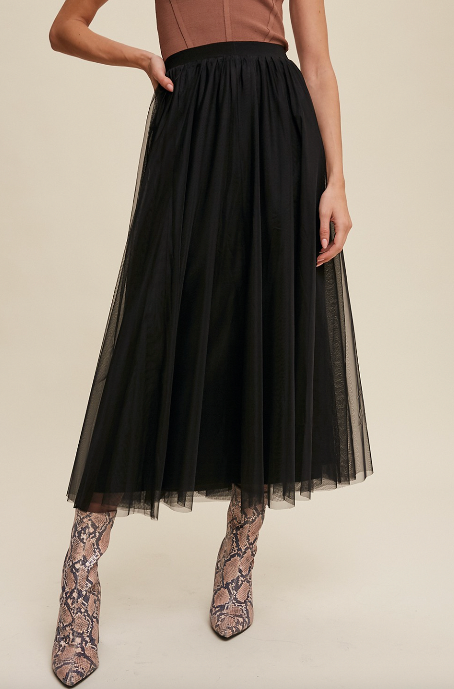 Black tulle maxi skirt
