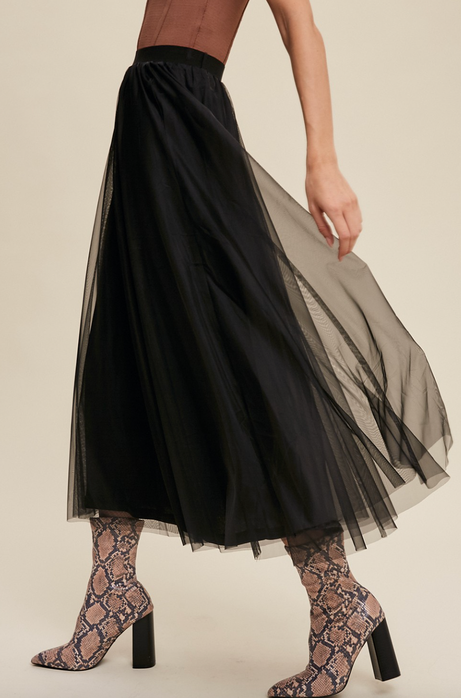 Black tulle maxi skirt