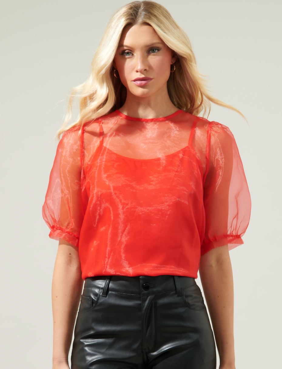 Red Puff Sleeve Shirt