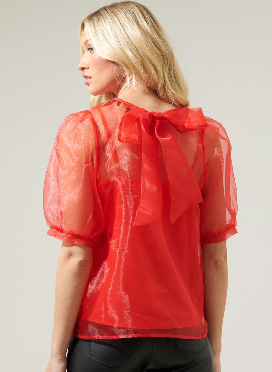Red shirt with bow