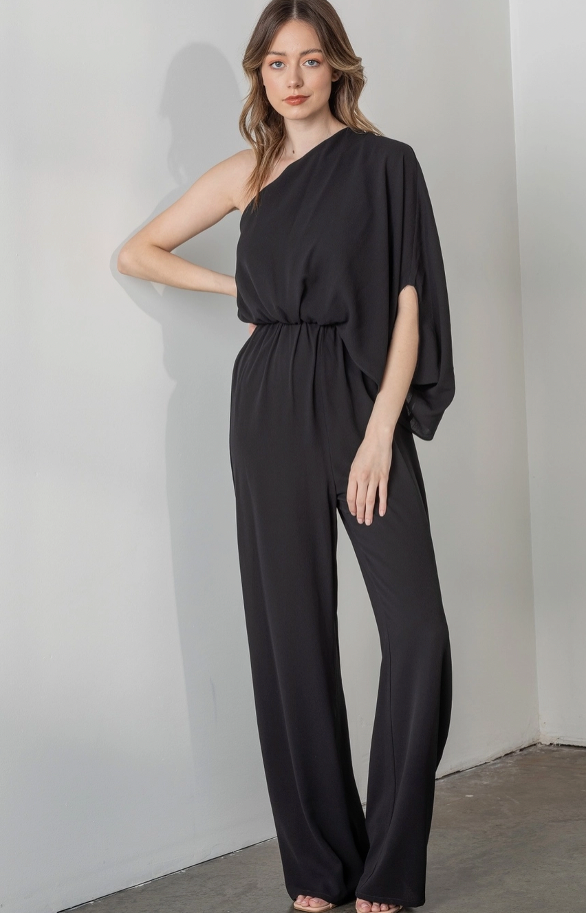 One shoulder black jumpsuit