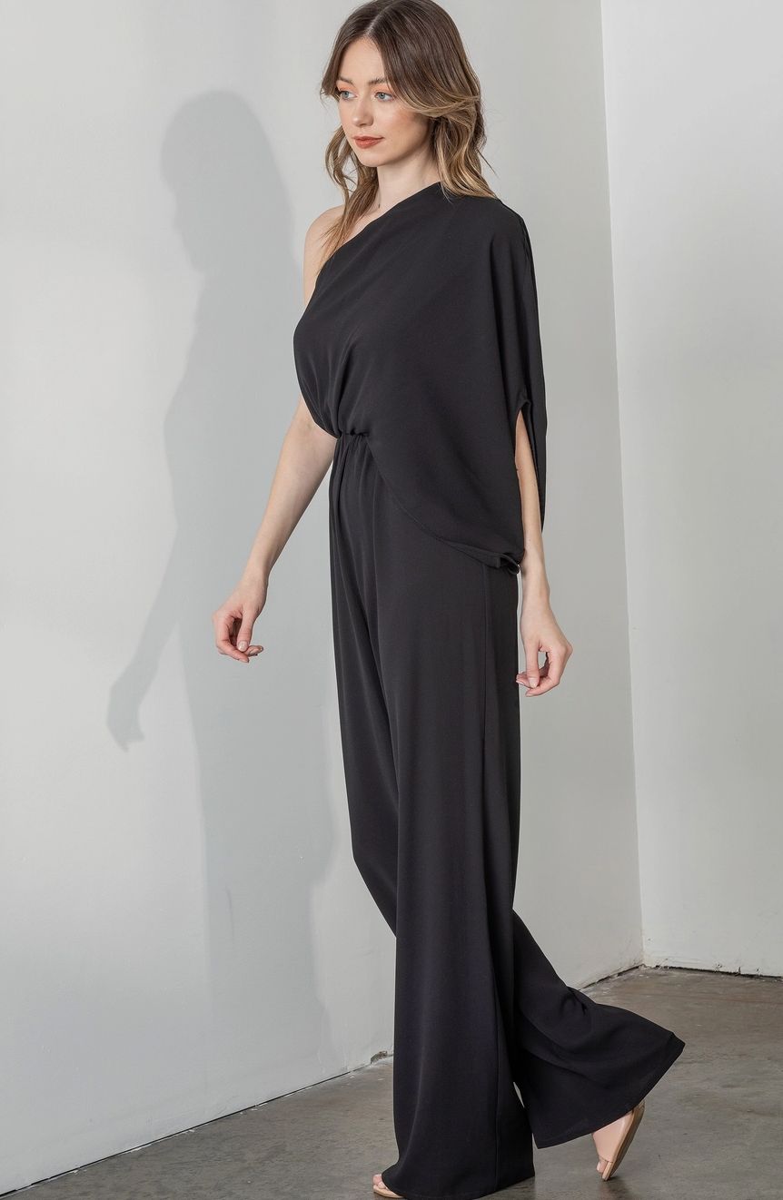 One shoulder black jumpsuit