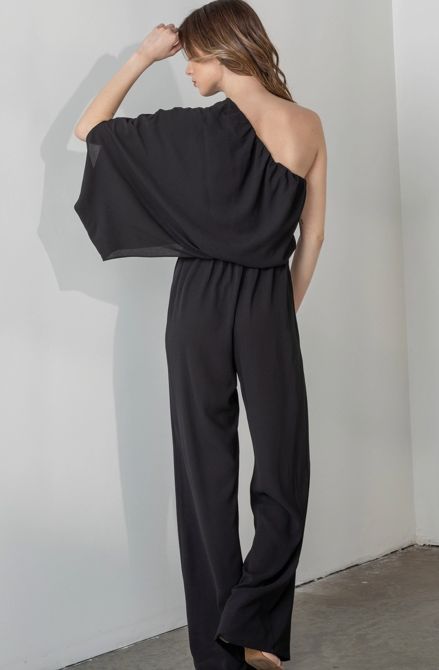 One shoulder black jumpsuit