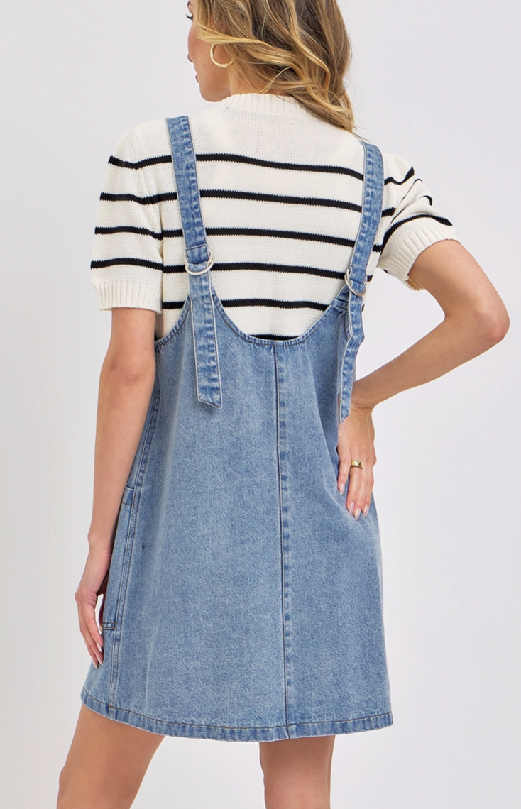Scoop Neck Denim Short Overall Dress Skirtall