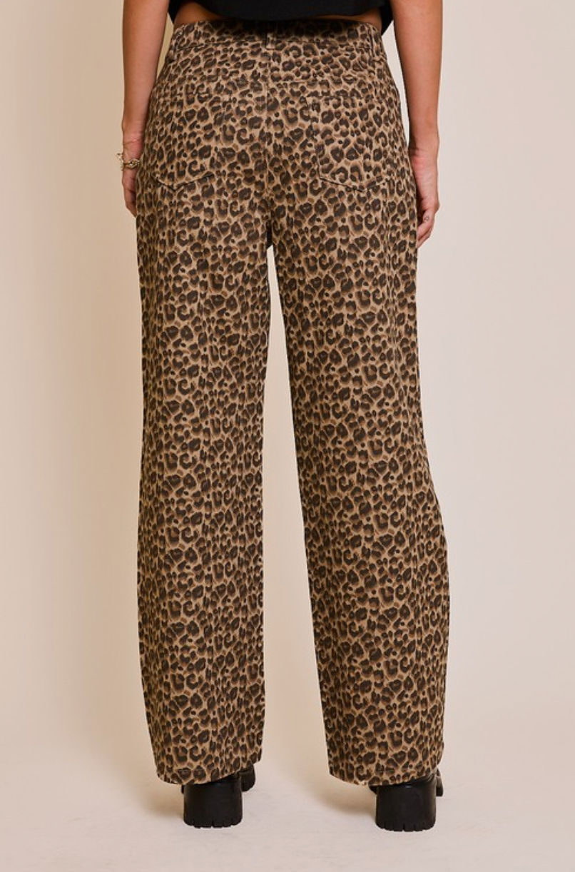 Leopard print wide leg pants