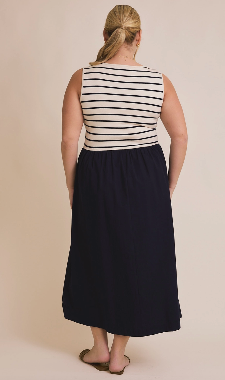 Scooped Neck Mix Dress (1X-3X)