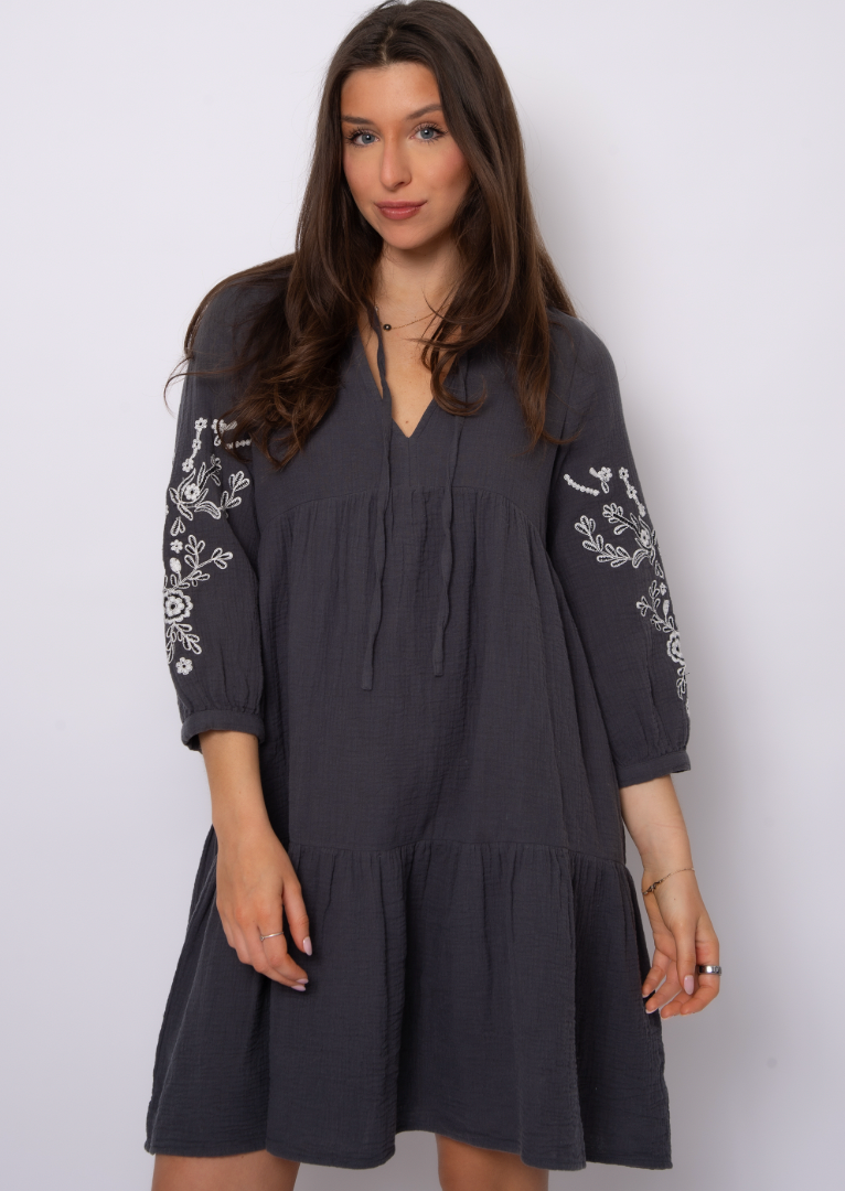 Rua Embroidery V Neck Dress
