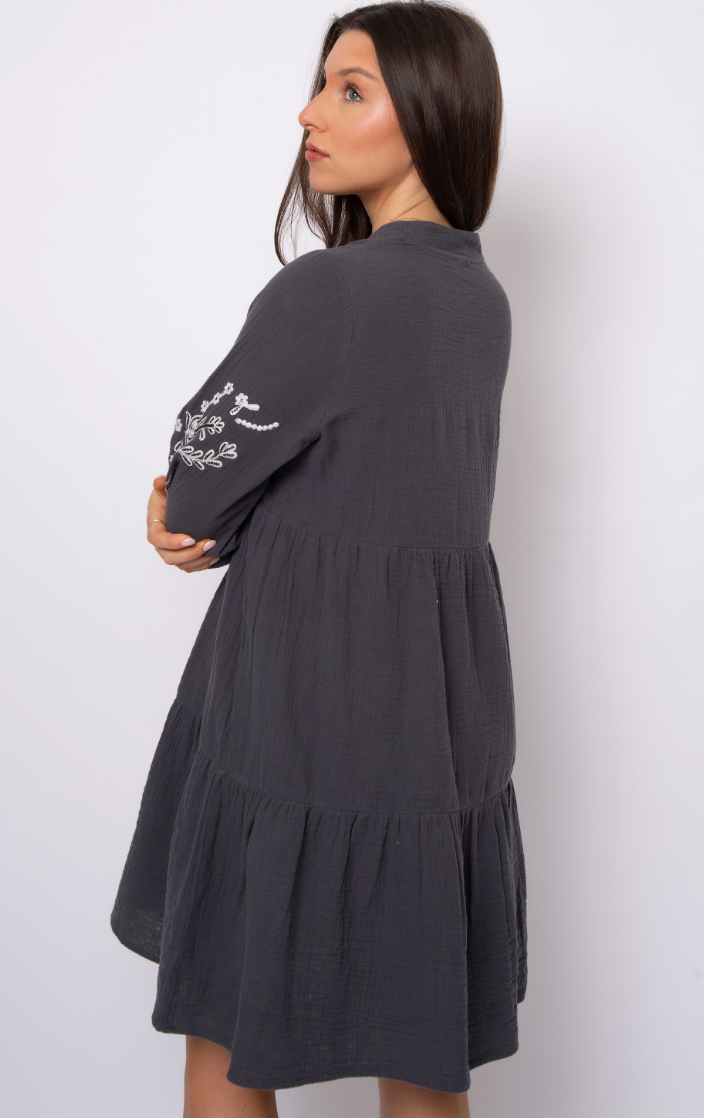 Rua Embroidery V Neck Dress
