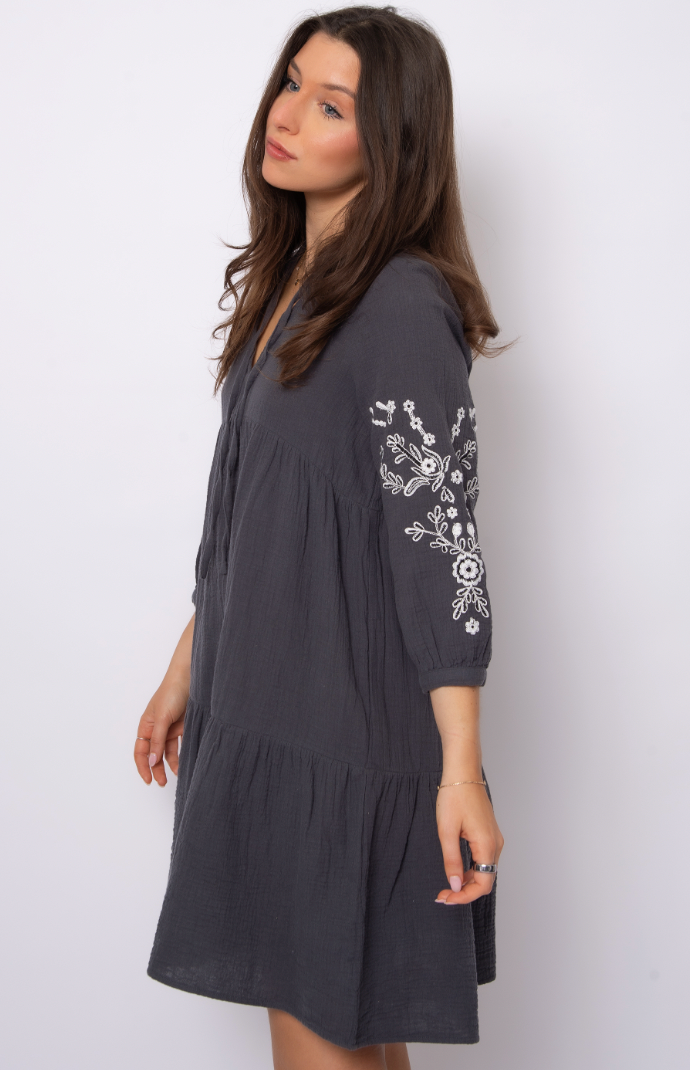Rua Embroidery V Neck Dress