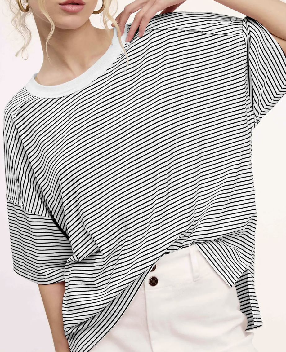 Striped Drop Shoulder Tee (2 Colours)