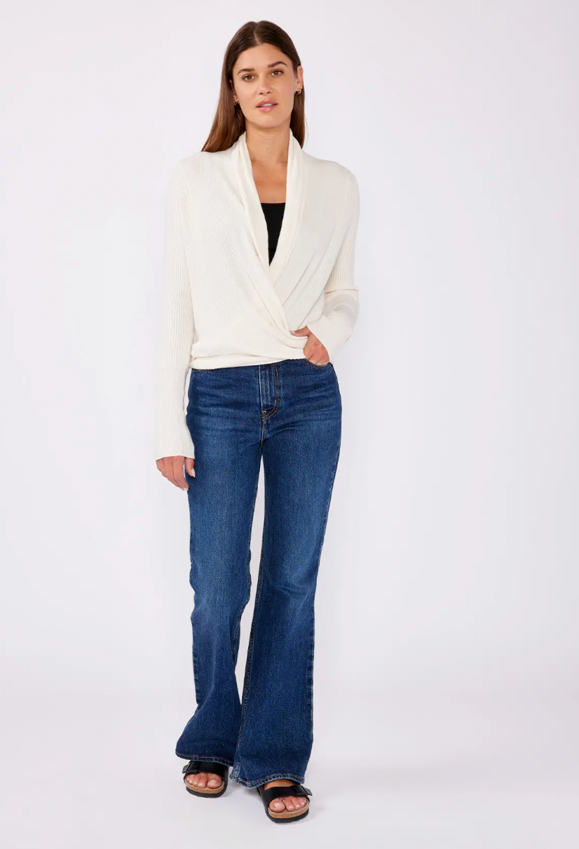 Waffle Knit Long Sleeve Tie Front Cardigan