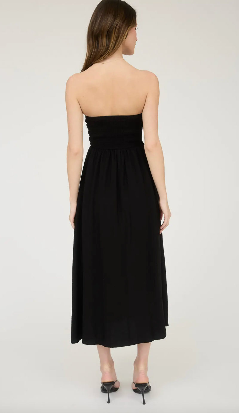 Pleated Bodice Strapless Midi Sundress