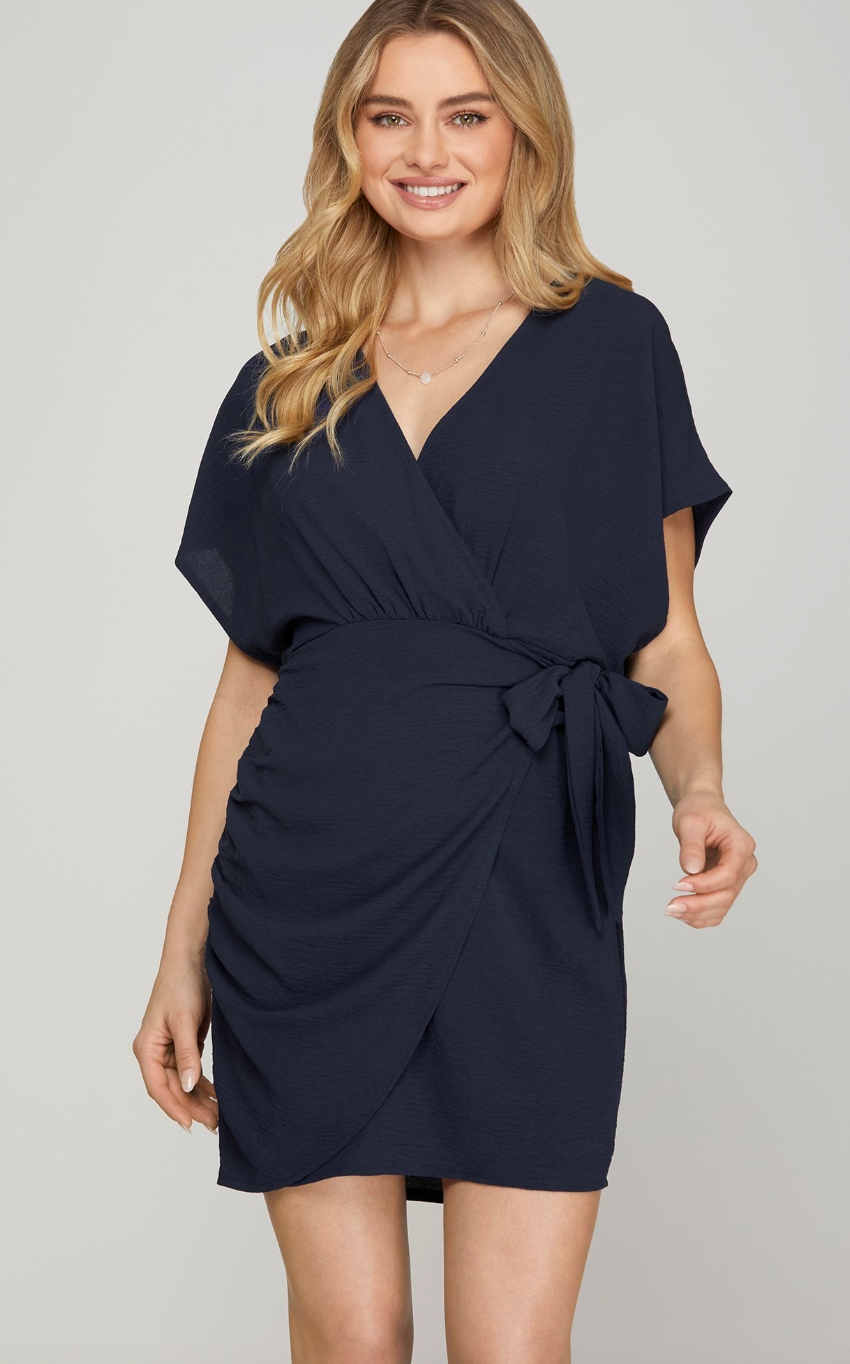 Faux Wrap Navy Dress
