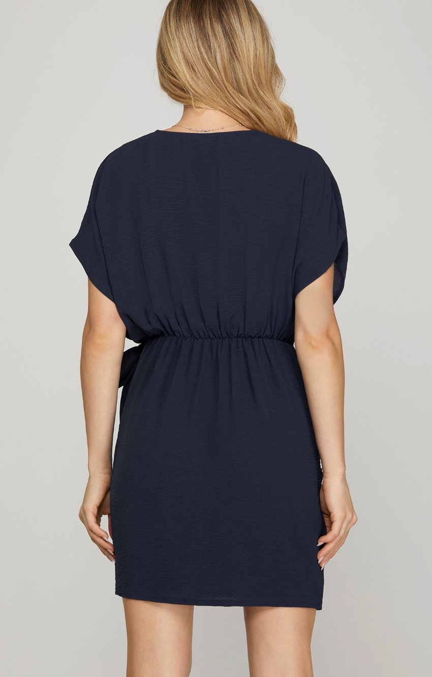 Faux Wrap Navy Dress