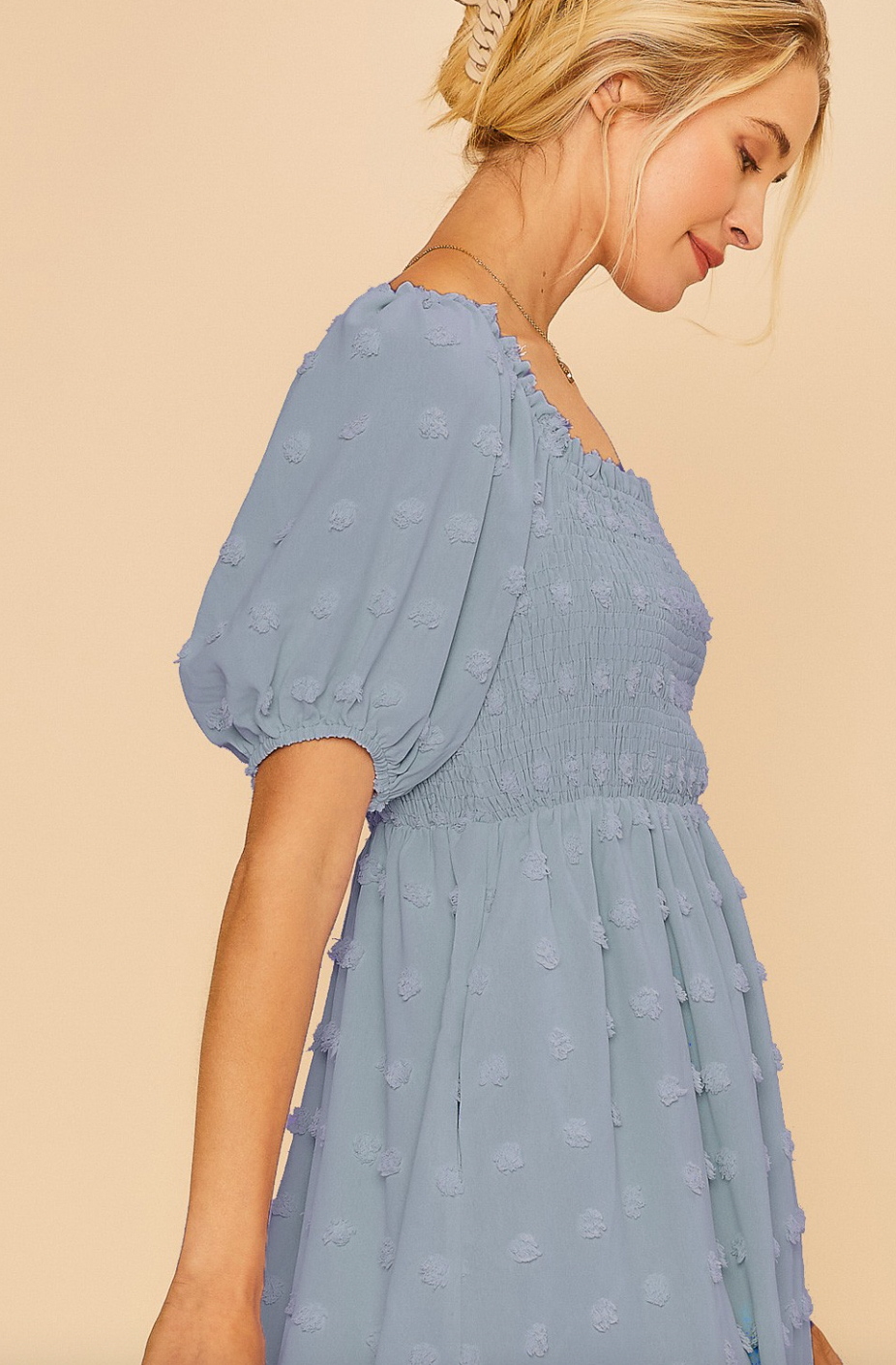 Textured Square Neckline Babydoll Mini Dress