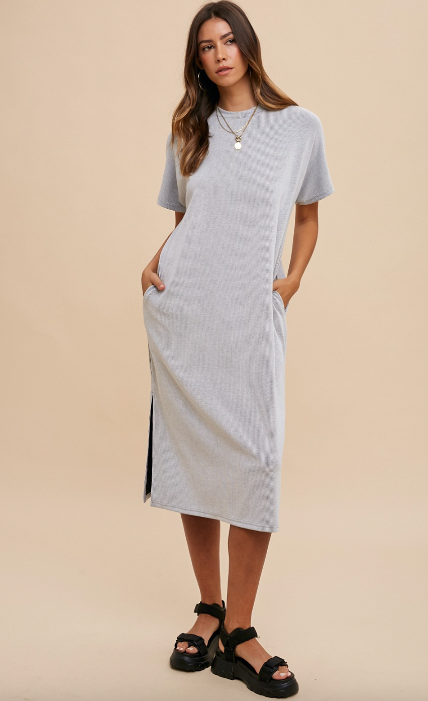 Textured Stripe Midi Knit Dress