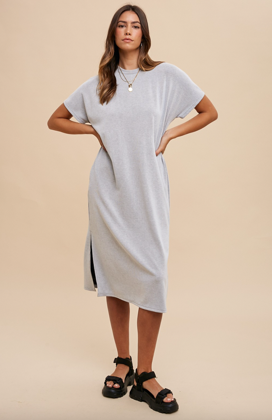 Textured Stripe Midi Knit Dress