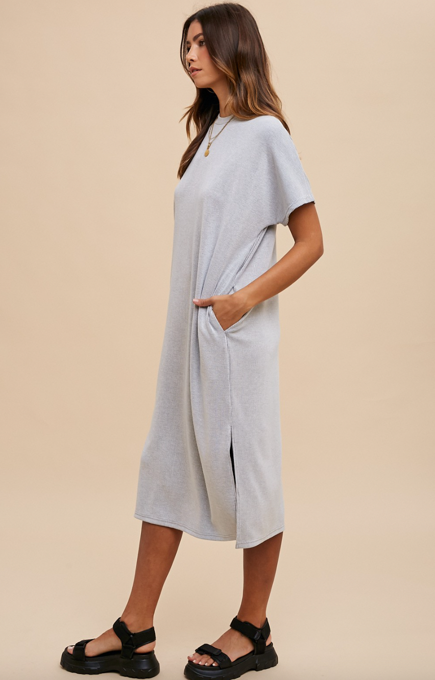 Textured Stripe Midi Knit Dress